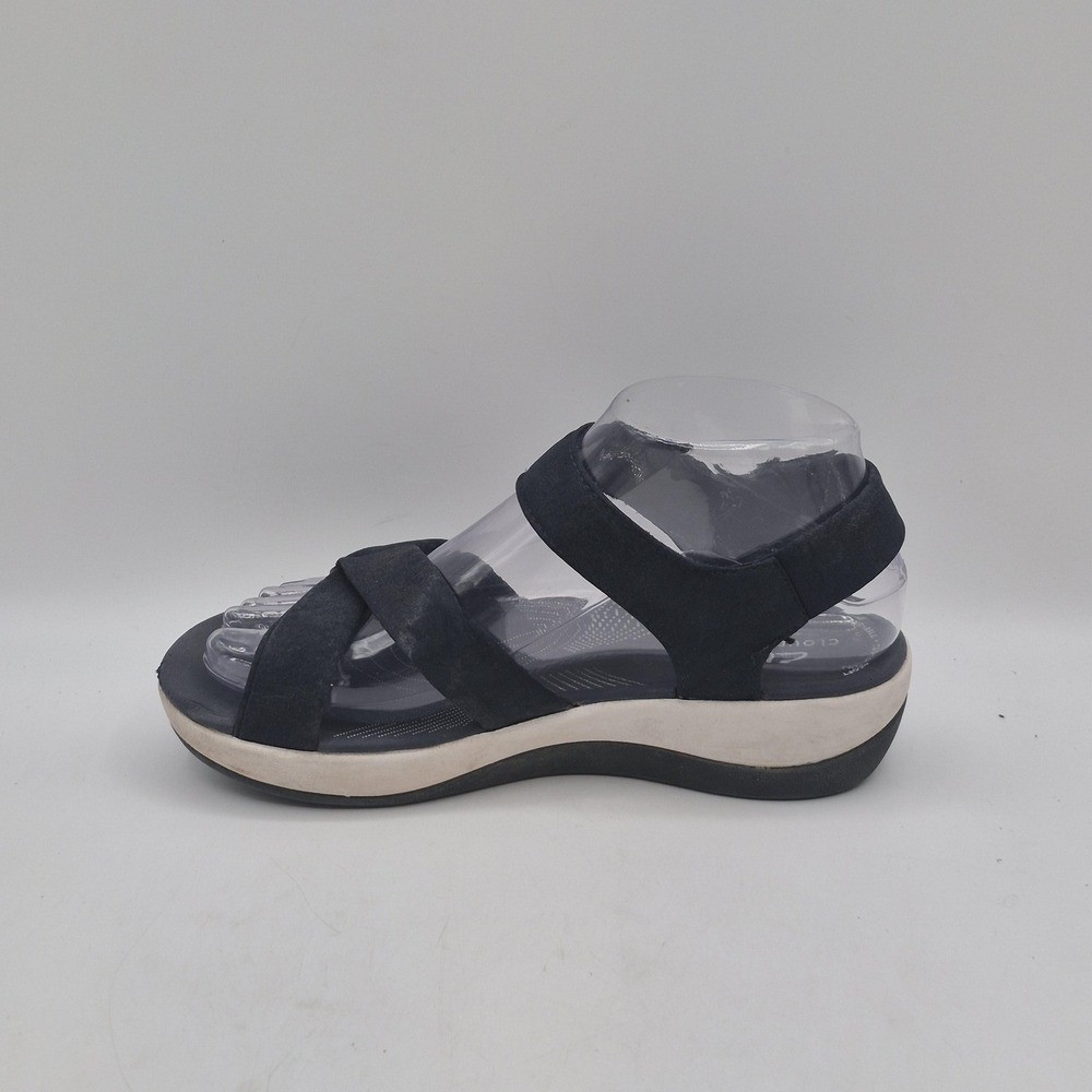 Clarks Cloudsteppers Sandals Womens Size 6 Blue Strappy Hook & Loop Wedge 28504 - Picture 11 of 13